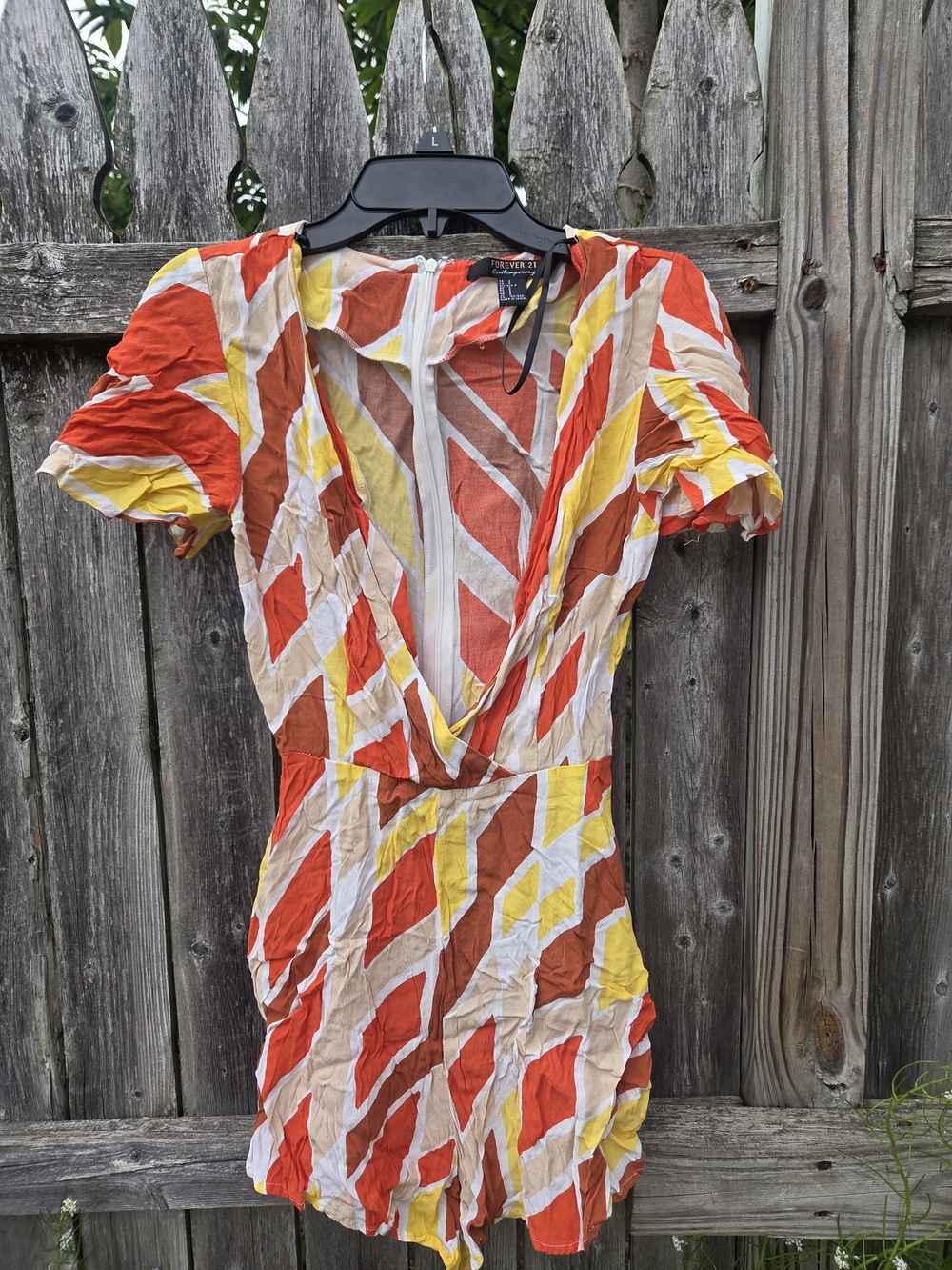 Forever 21 Yellow & Orange Geometric Wrap Romper
